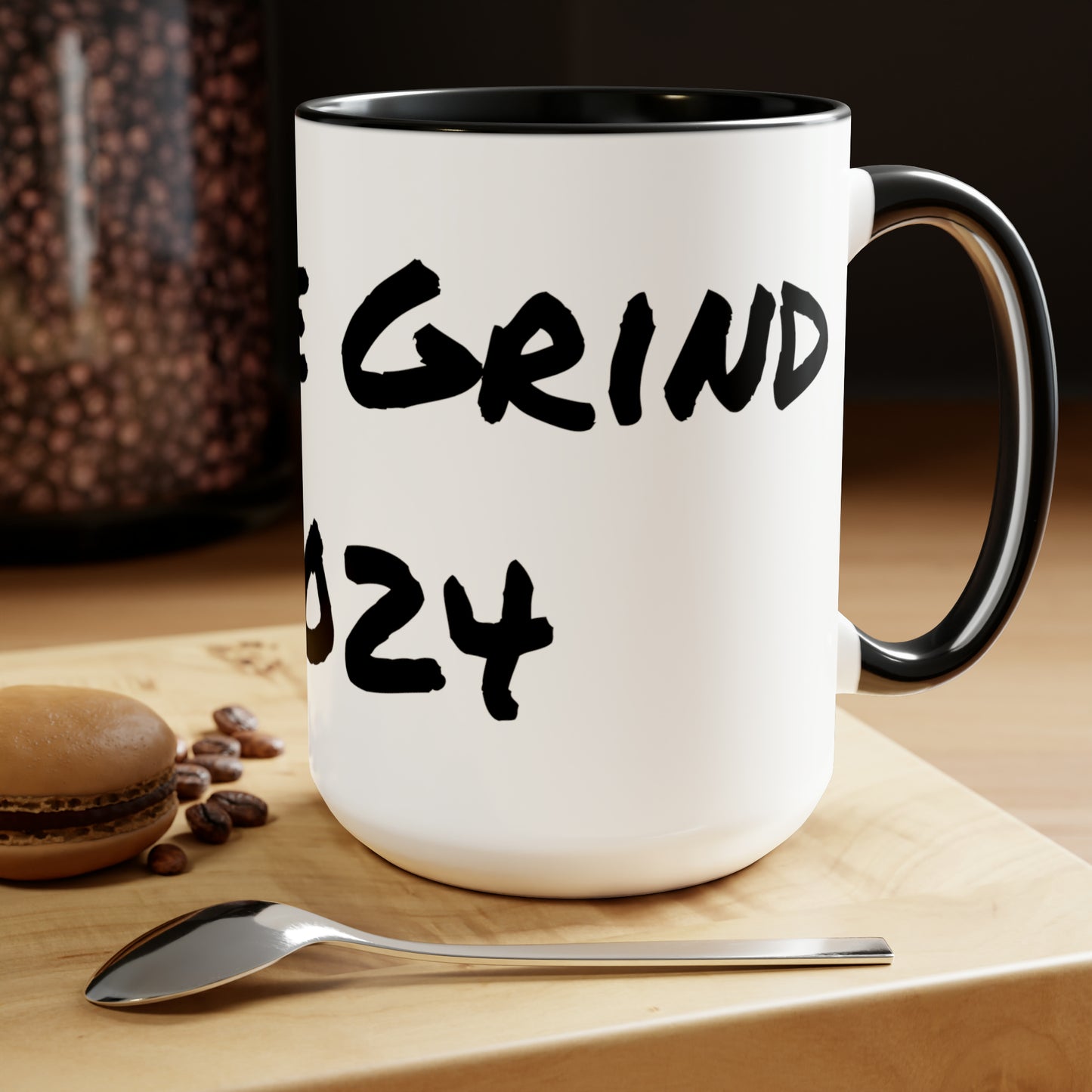 Celebrate 2024 with this "Fk The Grind #2024" Two-Tone Coffee Mug, 15oz